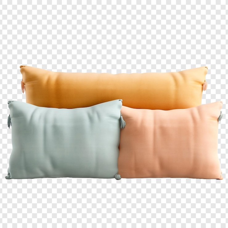 PSD tres almohadas aisladas sobre un fondo transparente