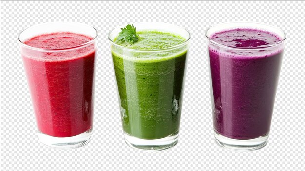 Tres batidos de colores listos para beber