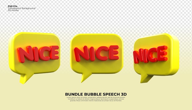 Tres burbujas amarillas con la palabra agradable en ellas