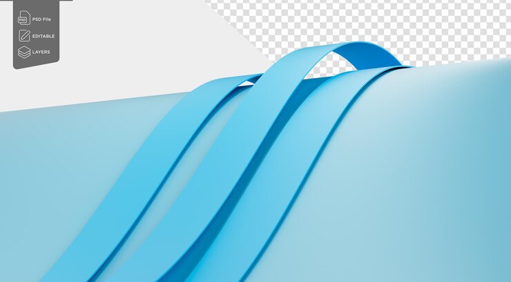 PSD tres cintas azules envueltas sobre una superficie curva lisa ilustración 3d