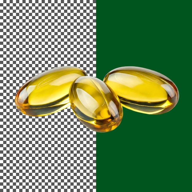 três comprimidos cápsulas amarelas brilhantes para saúde e bem-estar em fundo transparente png psd