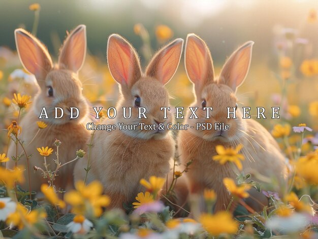 Tres conejitos adorables en un prado