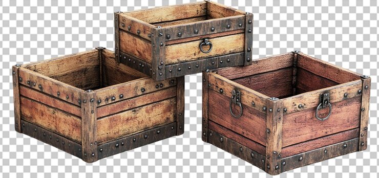 PSD tres conjuntos de cajas aisladas de fondo transparente