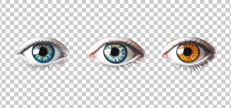 PSD três conjuntos de olhos com cores diferentes isolados fundo transparente