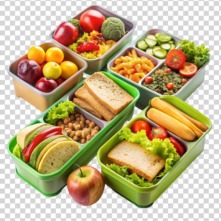 PSD tres contenedores de alimentos sobre un fondo transparente