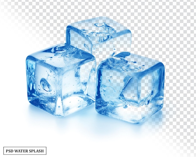 Tres cubitos de hielo sobre un fondo blanco