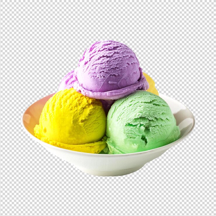 Tres cucharadas de helado con fondo transparente