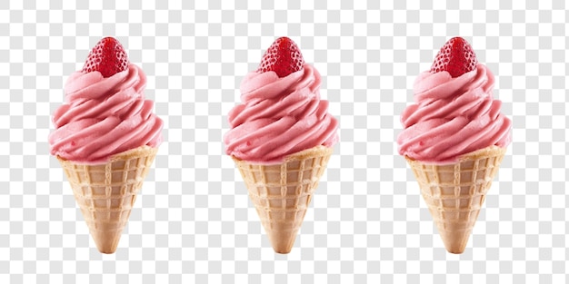 Tres cucharadas de helado de fresa con menta fresca