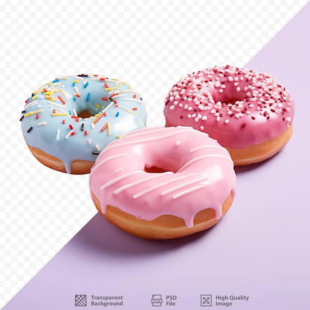 Tres deliciosas rosquillas en un fondo transparente con textura añadida y diseño de plantilla