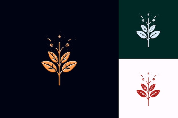 tres diseños diferentes de hojas y un fondo azul con un fondo verde