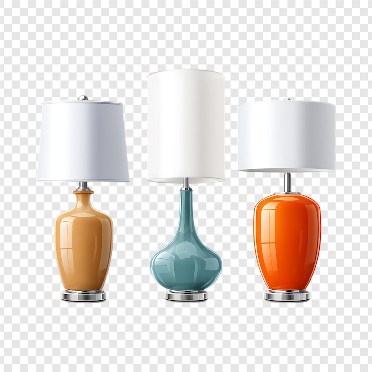 PSD três elegantes lâmpadas de mesa com coloridas bases de cerâmica