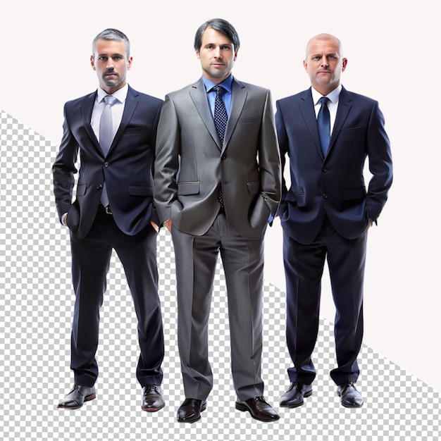 PSD três empresários em pé sobre um fundo transparente