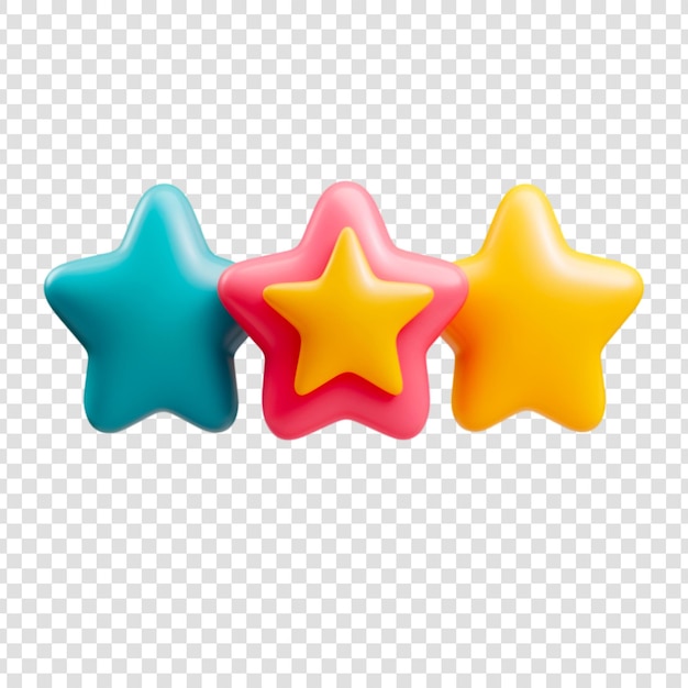 Tres estrellas 3D de colores que representan la retroalimentación positiva