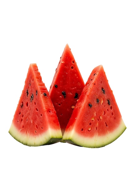 Três fatias de melancia sobre um fundo branco