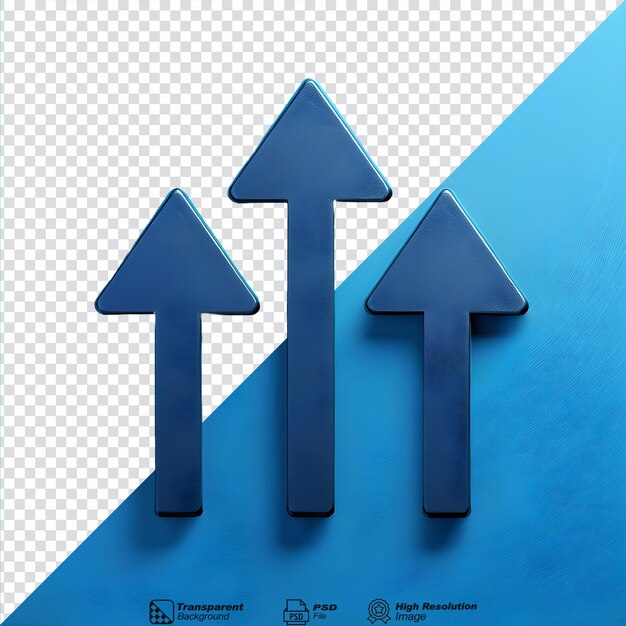 Tres flechas direccionales hacia arriba Símbolo de icono 3d aislado en fondo transparente