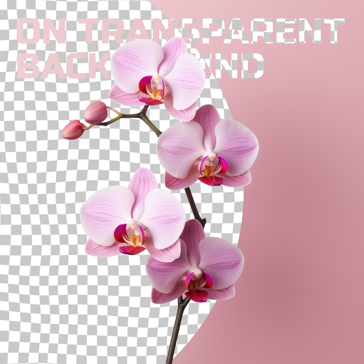 PSD tres flores de orquídea de polilla rosada en un fondo transparente