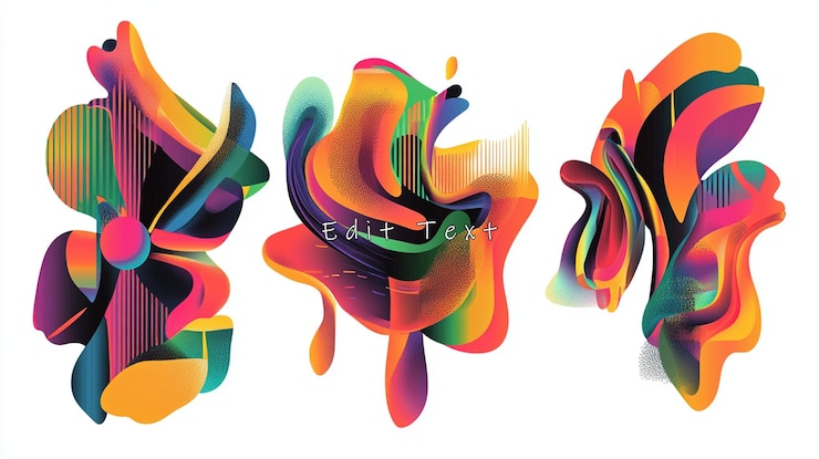 PSD tres formas abstractas vibrantes diseños fluidos dinámicos coloridos