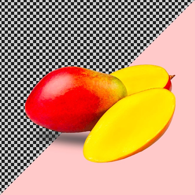 tres frutas con un fondo rosa y un fondo a cuadros blanco y negro