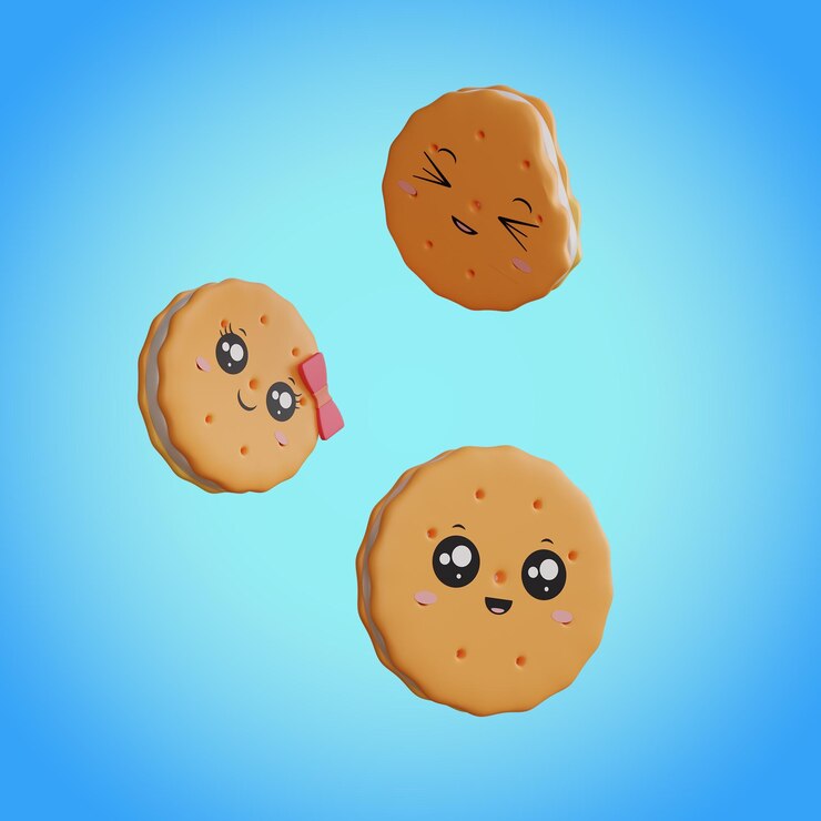 PSD tres galletas con diferentes caras están en el aire.