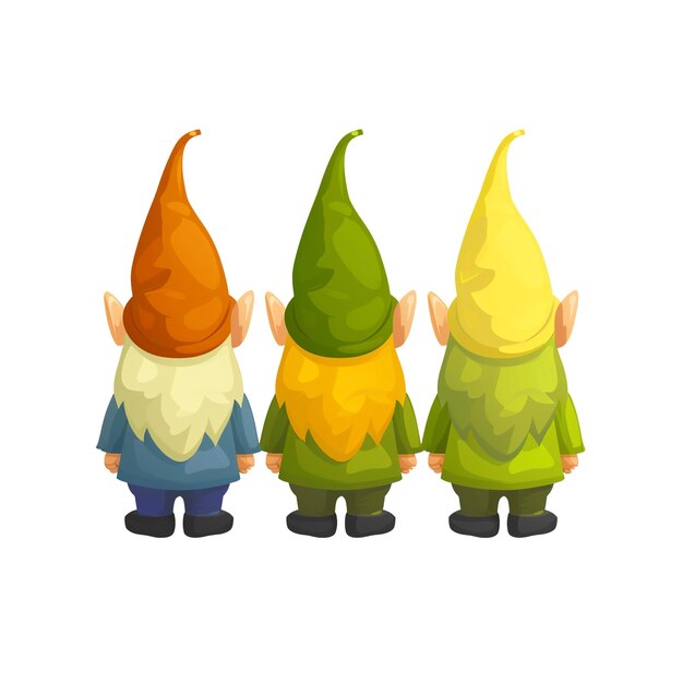 Tres gnomos de espaldas hacia atrás