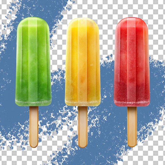 Tres helados en fila sobre un fondo transparente