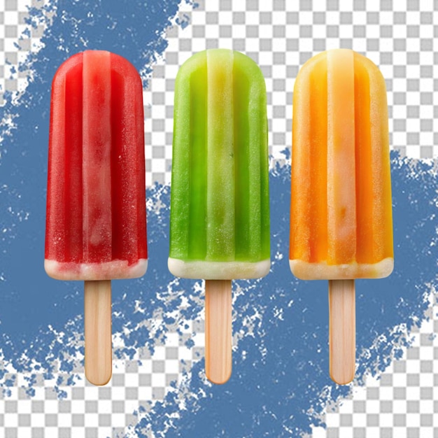 Tres helados en fila sobre un fondo transparente