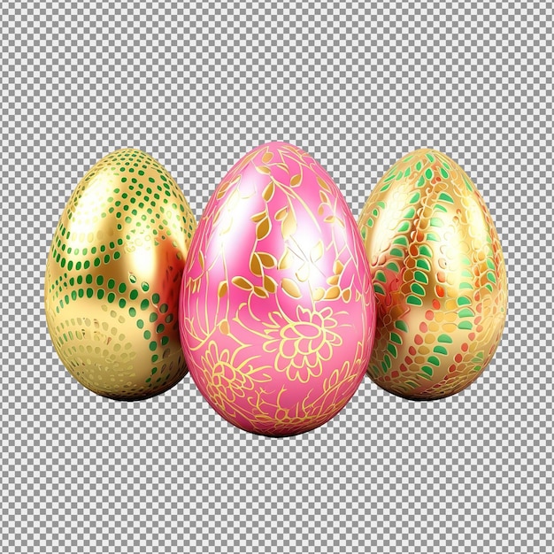 Tres huevos de pascua coloridos aislados en un fondo blanco