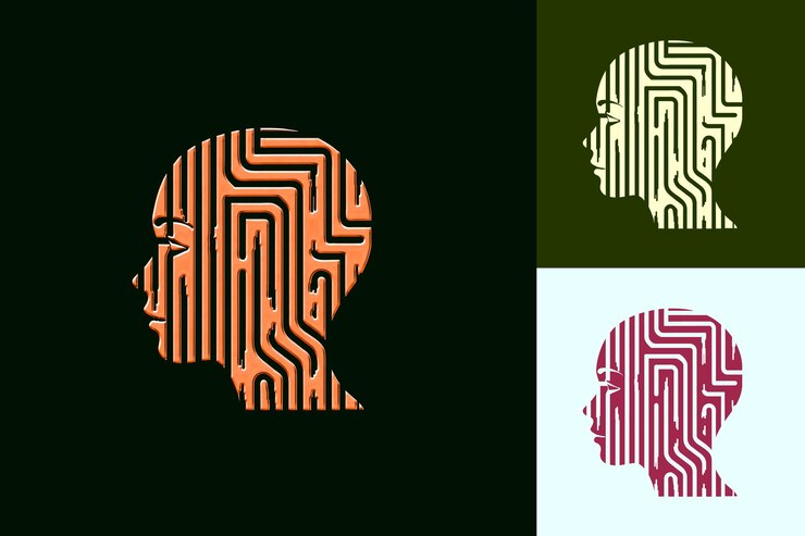 PSD tres imágenes de una cabeza con las palabras " cerebro " en el fondo negro