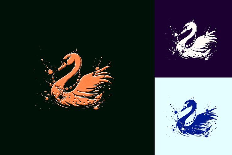 PSD tres imágenes de un cisne y la que tiene el rosa en la parte inferior