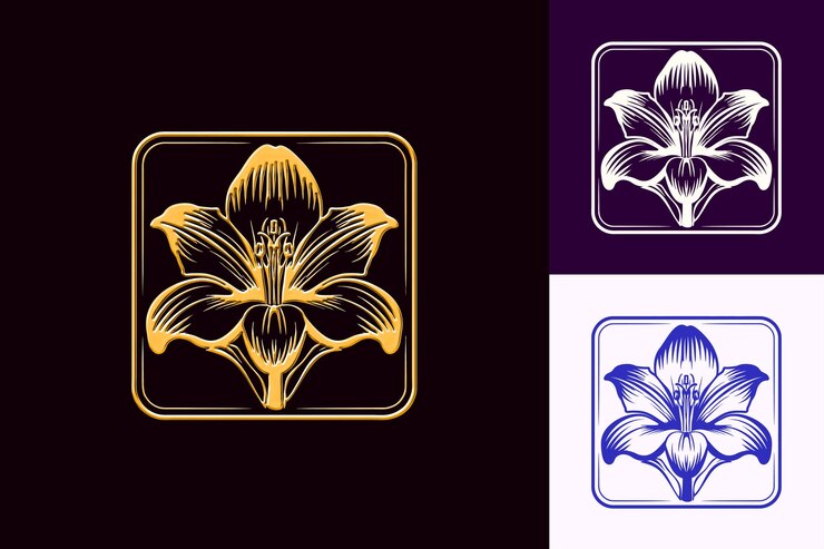 PSD tres imágenes diferentes de flores y un fondo púrpura