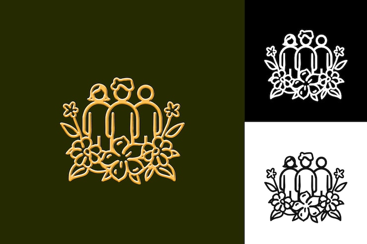 PSD tres imágenes de personas y un fondo verde con un diseño blanco