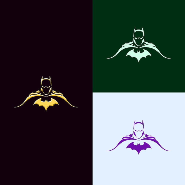 PSD três imagens de um personagem de quadrinhos e o batman
