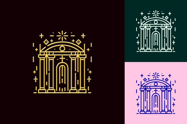PSD três imagens de uma mesquita e um edifício com as palavras "mesquita" na parte inferior