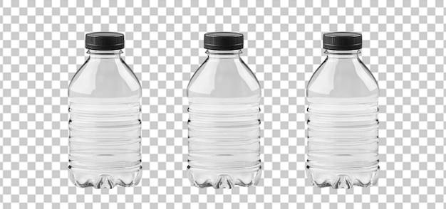 tres juegos de botellas de agua aisladas de fondo transparente