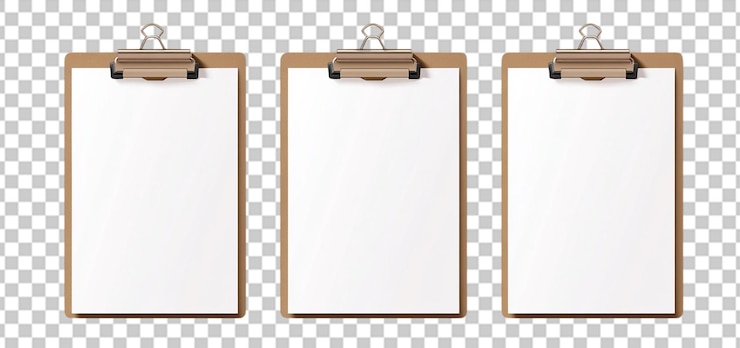 PSD tres juegos de un clipboard sencillo aislado de fondo transparente