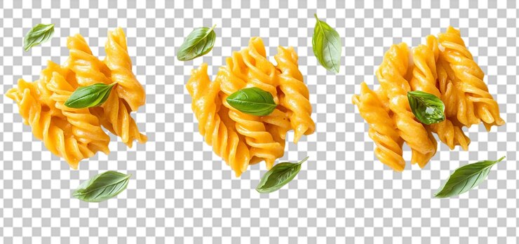 PSD tres juegos de una comida de confort clásica hecha con pasta aislada de fondo transparente