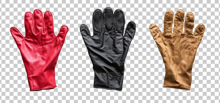 PSD tres juegos de guantes de cocina aislados de fondo transparente