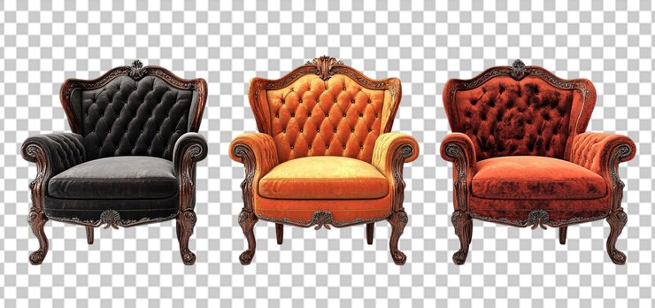 PSD tres juegos de muebles aislados de fondo transparente