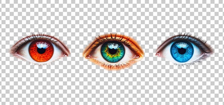 PSD tres juegos de ojos con diferentes colores aislados de fondo transparente