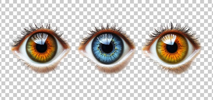 PSD tres juegos de ojos con diferentes colores aislados de fondo transparente