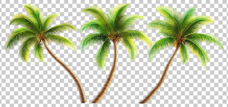 PSD tres juegos de palmeras de coco aislados de fondo transparente