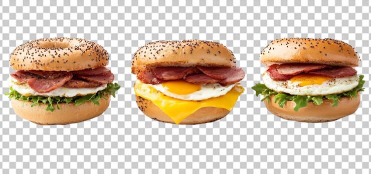 PSD tres juegos de un sándwich hecho con huevos queso y cumplir aislado fondo transparente