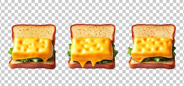 PSD tres juegos de un sándwich hecho con queso derretido aislado fondo transparente