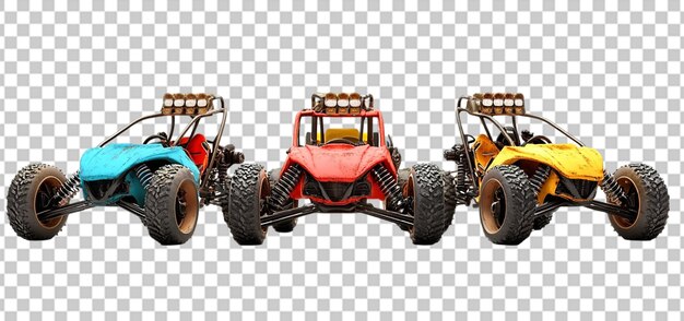 tres juegos de Vibrant Dirt buggy aislados de fondo transparente