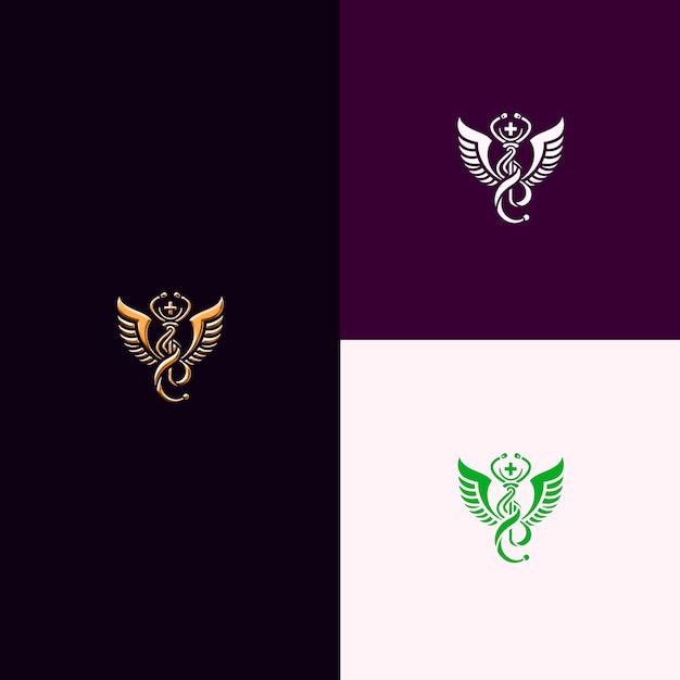 tres logotipos de diferentes colores y una serpiente