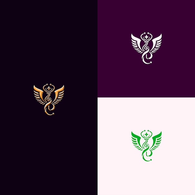 PSD tres logotipos de diferentes colores y una serpiente