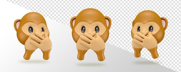 PSD três macacos sábios renderização 3d com fundo transparente