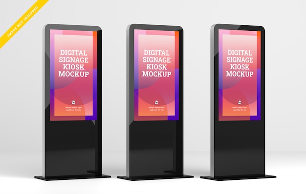 Tres maquetas de pantalla led de señalización digital.