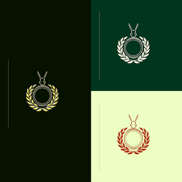 PSD tres medallas diferentes están en un fondo verde y negro