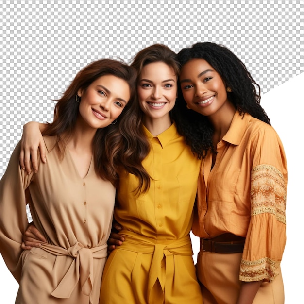 PSD três meninas posando para uma foto com uma vestindo um vestido amarelo